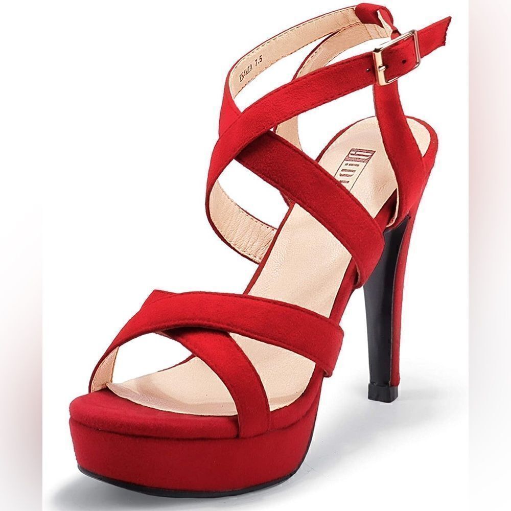 IDIFU Mia Red Platform High Heels Strappy Heeled Sandals Open Toe Ankle Strap